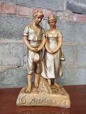 Grande statue religieuse ancienne en plâtre Angélus AveMaria