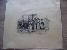 GRAVURE IMPRESSION SUR SOIE ECRUE SCENES ANCIENNE- TT 82/2