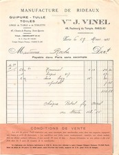 1933 MANUFACTURE DE RIDEAUX GUIPURE TULLE TOILES VEUVE J VINEL A PARIS - M. R