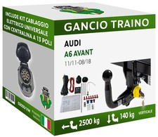 Attelage Démontable Verticale pour Audi A6 AVANT Famiiler (4G) Quattro 11-18 13p