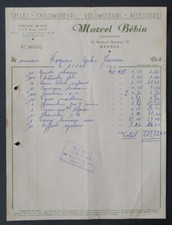 Facture CYCLES METROPOLE Bébin RENNES vélomoteur vélo vert entête illustrée 125