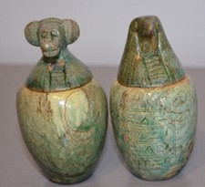  2 Vases Canopes en Céramique Répliques de Musées Egypte