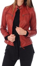 Veste en cuir rouge pour femme