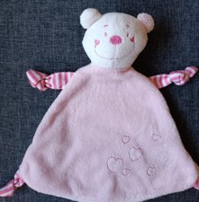 119 ?Doudou Plat CAUSE Ours Teddy Bear Rose Blanc Coeur