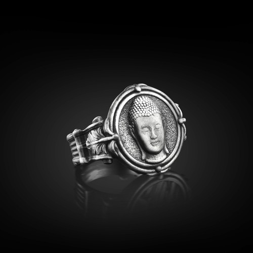 Bague chevalière bouddha - chevalière,