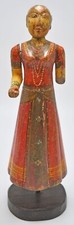 Antique Wooden Déesse Gangaur Idol Figurine Original Old Main Sculpté Peint