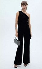 Mango Xmel Velours Combinaison À Une Épaule En Noir UK 8 (FMS10-5)