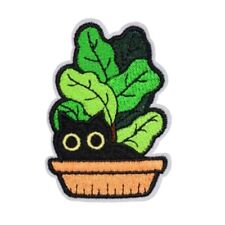 Patch Écusson Chat noir dans une plante (Réf 1a) - Thermocollant