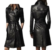 Veste trench-coat long en cuir