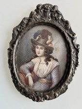 Peinture miniature XIXème siècle Portrait Jeune Femme