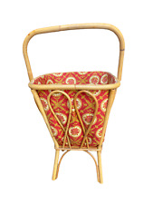 ANCIEN PANIER TRICOT LAINE STYLE SCANDINAVE BAMBOU TRAVAILLEUSE  