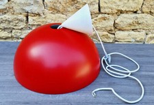 Ancienne Grosse Suspension Lustre Abat Jour 45 cm Métal Rouge Style Industriel 