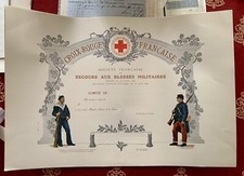 DIPLÔME VIERGE CROIX ROUGE FRANÇAISE WW1 SECOURS BLESSÉS MILITAIRES L COUTURIER