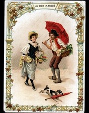 IMAGE AU BON MARCHE / GRANDE CHROMO / CHIEN voleur de PARAPLUIE