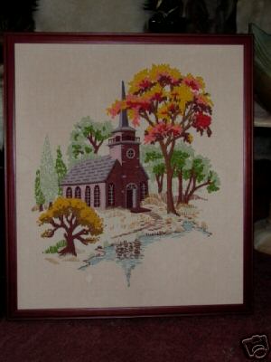 Framed needlepoint church - framed,