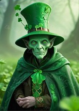 Photo A4 leprechaun vert personnage fantastique forêt brume – 870