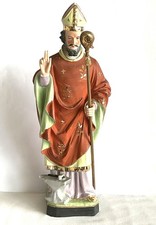Statue Antique Evêque Saint Eloi avec Enclume & Marteau, Bisque Porcelaine 1900