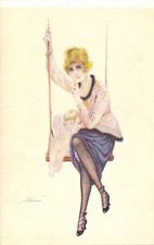 PC ARTIST SIGNED, LEO FONTAN, RISQUE, GLAMOUR LADY, Vintage Postcard (b50427)