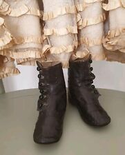 Ancienne Paire de BOTTINES en Cuir pour Poupée Ancienne fin 19éme début 20ème