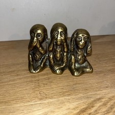Petite Sculpture Bronze Laiton Doré 3 Singes De La Sagesse Déco Vitrine