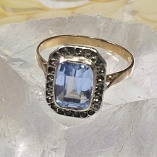 Bague Xixe Aigue-marine Or 18k Argent 925 Éclats Pierres Blanches Taille 56 2,8g