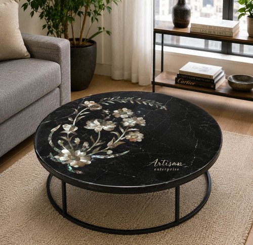 Black marble inlay coffee - marble,