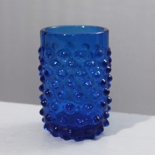 Vase rouleau vintage verre soufflé bullé bleu cobalt design XXème