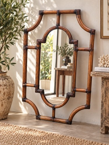 Grand miroir vintage - , rotin