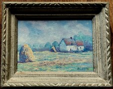 TABLEAU IMPRESSIONNISTE HUILE SUR BOIS-MEULES DE FOIN BRETAGNE ERQUY