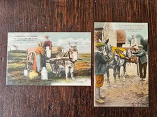 2 Cpa 50 - LA NORMANDIE PITTORESQUE - Le Transport du lait (charrette à âne)