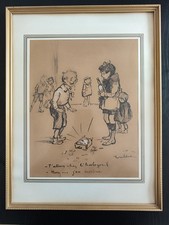 Dessin original de Francisque POULBOT encadré - Montmartre