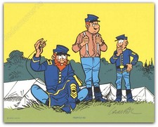 Ex-libris Sérigraphie Lambil Les Tuniques Bleues Tropica BD signé 16,5x20,6