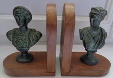 RARE ANCIENS SERRES LIVRES BUSTES COUPLE ROMAINS GRECS MÉTAL PATINE BRONZE