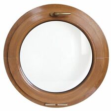 Fenêtre ronde à soufflet PVC Oeil de boeuf en couleur Chêne Doré effet bois