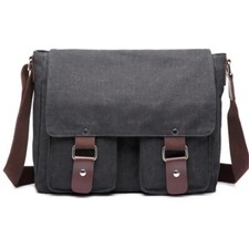 Sac Besace Bandoulière Homme Design en Toile Vieillie Vintage Noir 30 x 9 x 26cm