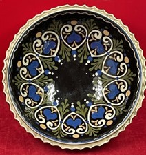 céramique émaillée bleu blanc jaune vert olive à identifier 21,5 x H 9 cm