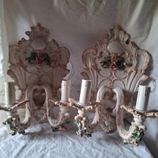 paire d'appliques céramique faience italy baroque, roccoco fleuris