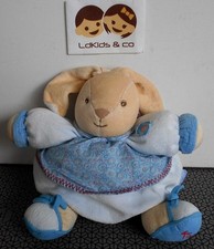 DOUDOU PELUCHE KALOO LAPIN BOULE PATAPOUF BEIGE BLEU LIBERTY FLEURS 25 cm D1925