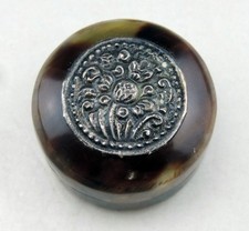 ANCIENNE BOITE A PILULES EN  ECAILLE ET ARGENT massif Epoque vers 1900