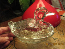 Joli Canard en Verre Boite à Bonbons ou Foie Gras , Beurre ou Vide Poche