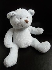 M2. DOUDOU PELUCHE OBAIBI OKAIDI OURS BLEU CLAIR BLANC NEZ MARRON 25cm - TBE 