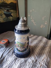 chope a bière vintage original king austria st-christoph-peinte main étain 97°/°