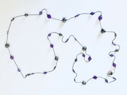 Collier long perles violettes - collier,