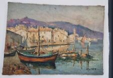 huile sur toile paysage Marin bateaux. seaside boats Henri Olive des Martigues