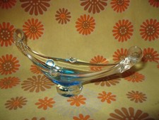 🎭 Vintage 80s Ancien CENDRIER GONDOLE à VENISE en VERRE de MURANO BLEU Cristal