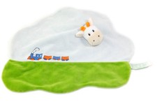 Doudou Vache train bleu vert