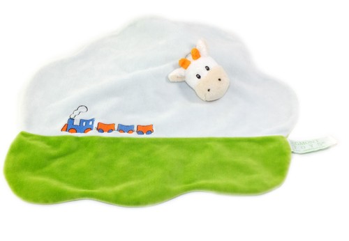 Doudou vache train bleu - doudou, vert