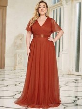 Robe longue cocktail demoiselle d'honneur orange terracotta taille 50 3XL NEUVE