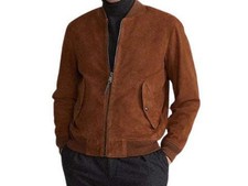 Blouson bomber en cuir daim