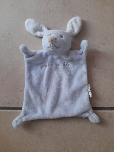 Doudou plat lapin bleu grain - -,